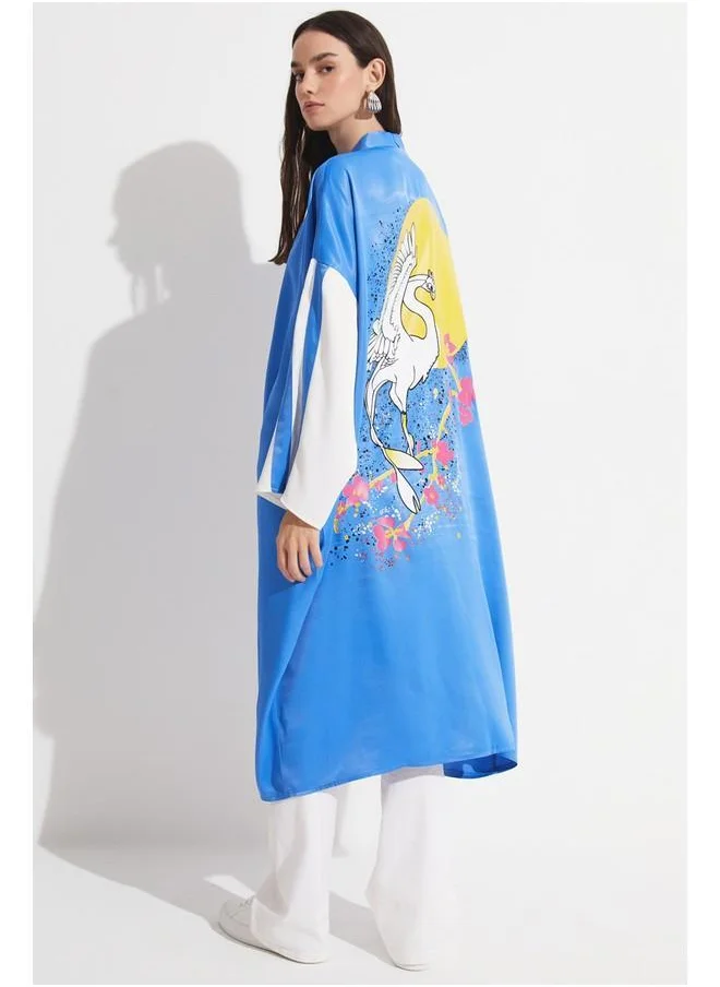 JUNE June Women Exclusive 100% Viscose Printed Woven Kimono&Caftan Blue