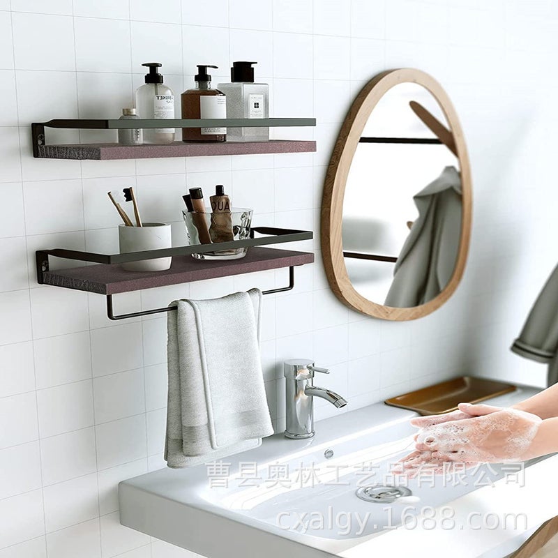 Wooden Floating Wall Rack – Multipurpose 2-Layer Storage Shelf for Bathroom and Kitchen - Image 3