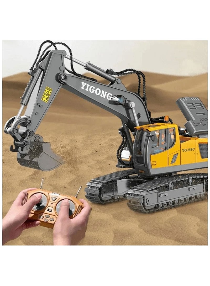 Remote Control Excavator Toys for Boys,11 Channel RC Digger Construction Toys Tractor,Simulated Smoke, Sound, Lighting, Metal Digging Head, for Boys 6 7 8 9 10 11 12  - Image 1