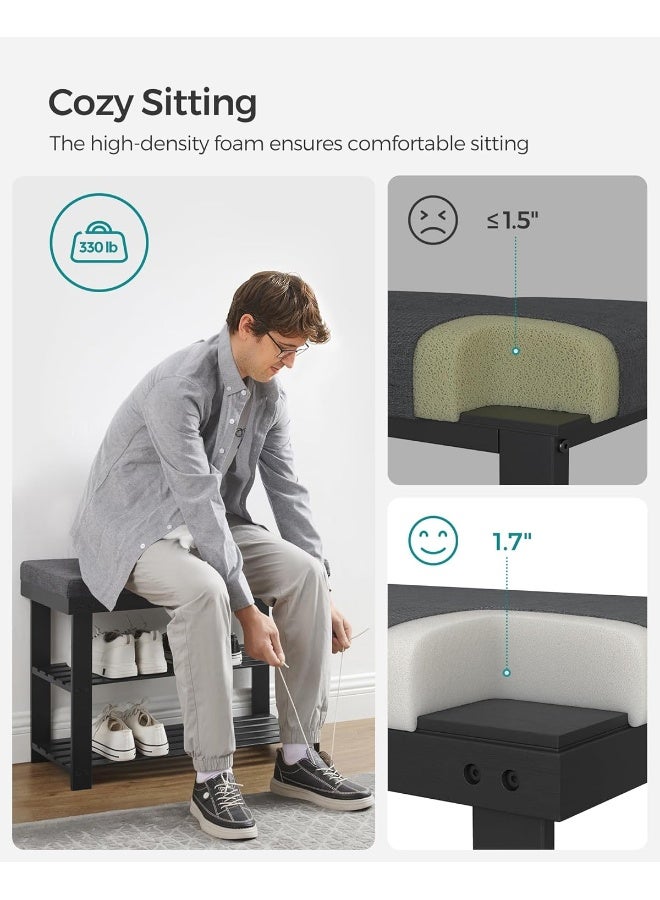 سونمجز مقعد أحذية من الخيزران من SONGMICS، منظم أحذية بثلاث طبقات للمدخل وغرفة المعيشة، مقعد يتحمل حتى 136.1 كج،30.2 × 71.9 × 48.8 سم, أسود حبري ورمادي أردوازي - Image 5