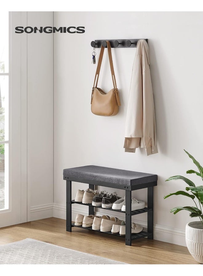 سونمجز مقعد أحذية من الخيزران من SONGMICS، منظم أحذية بثلاث طبقات للمدخل وغرفة المعيشة، مقعد يتحمل حتى 136.1 كج،30.2 × 71.9 × 48.8 سم, أسود حبري ورمادي أردوازي - Image 1