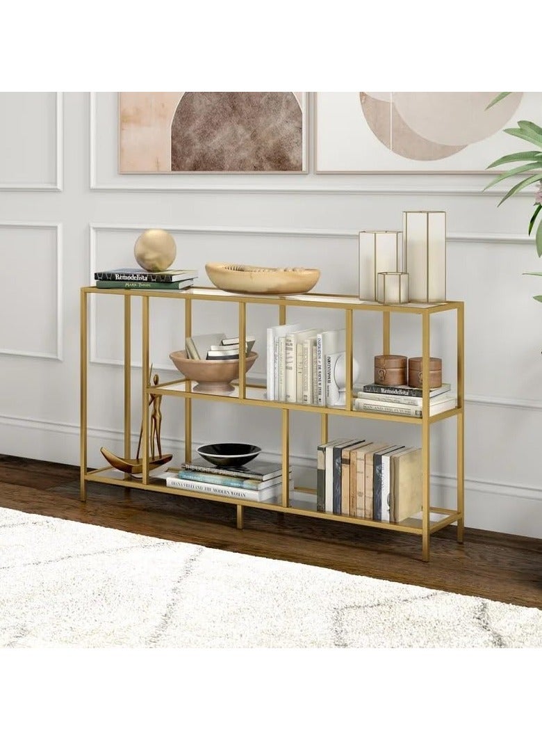 LINGWEI Console Table Metal TV Stand with Clear Glass Shelve For Home Living room Gold 120x80x40cm - Image 1