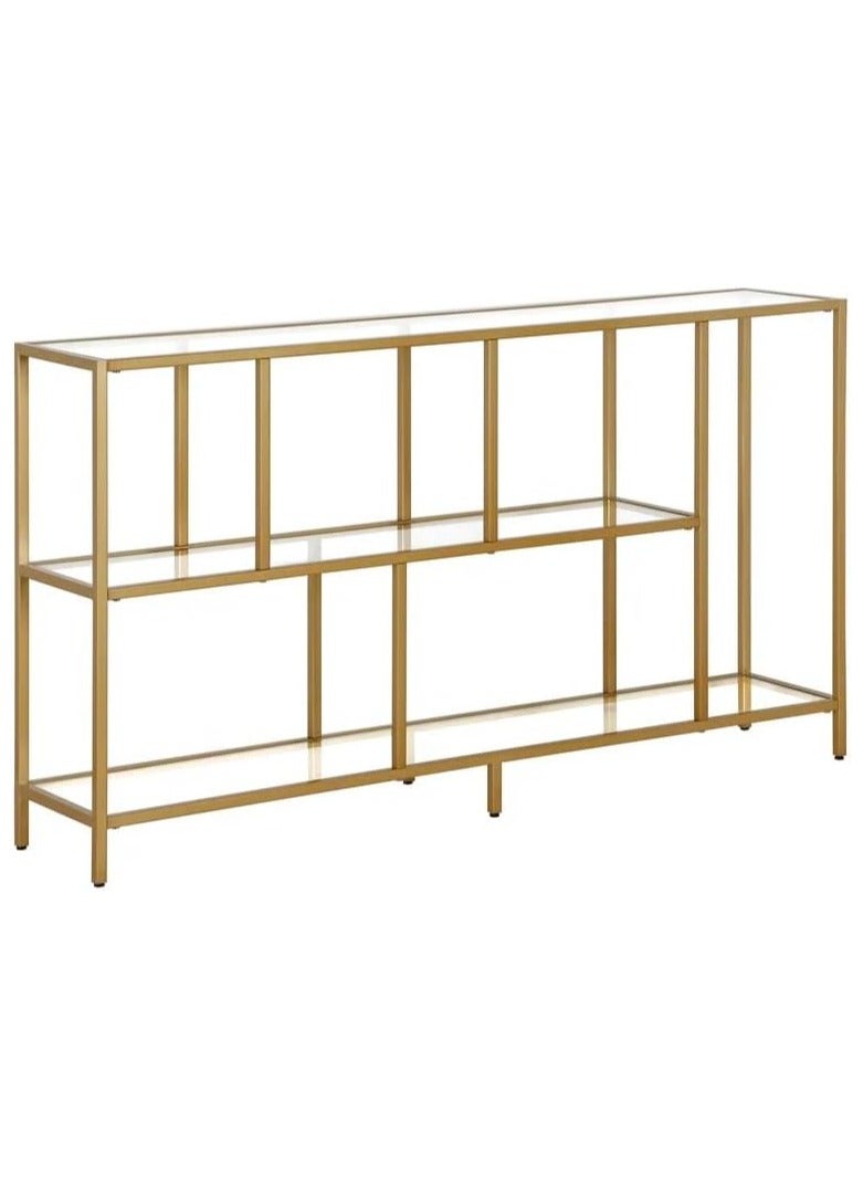 LINGWEI Console Table Metal TV Stand with Clear Glass Shelve For Home Living room Gold 120x80x40cm - Image 4