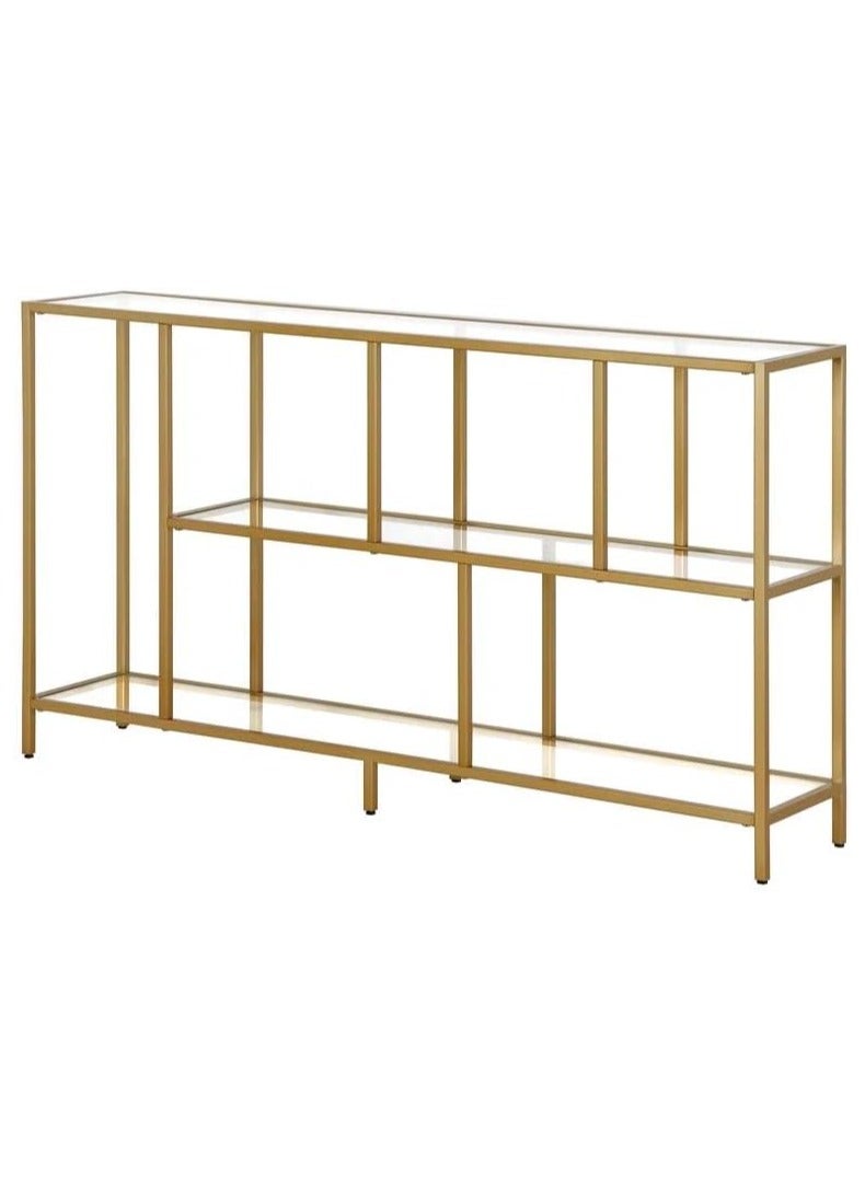 LINGWEI Console Table Metal TV Stand with Clear Glass Shelve For Home Living room Gold 120x80x40cm - Image 5