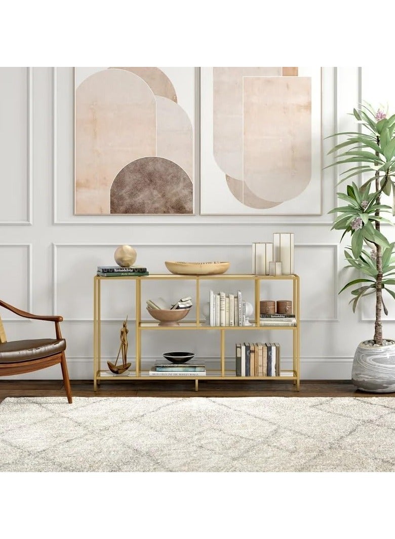 LINGWEI Console Table Metal TV Stand with Clear Glass Shelve For Home Living room Gold 120x80x40cm - Image 3