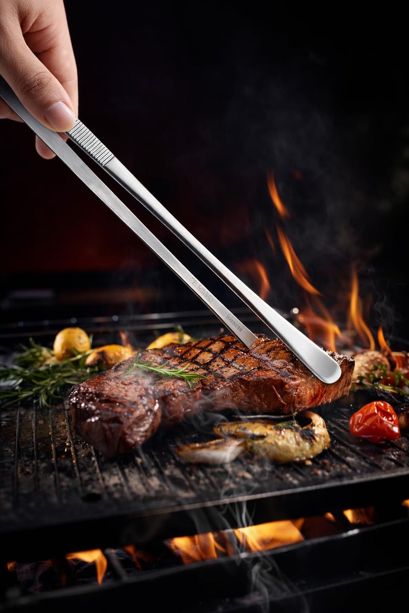 Top Chef 12" Cooking Tweezers, Wide Tip | Tongs, Chimta, Chimti, Chipya, Pakad | for Roti, Chapati, Phulka, Paratha, Tortilla, Flatbread, Papad, Appalam | Food Grade Stainless Steel - Image 3
