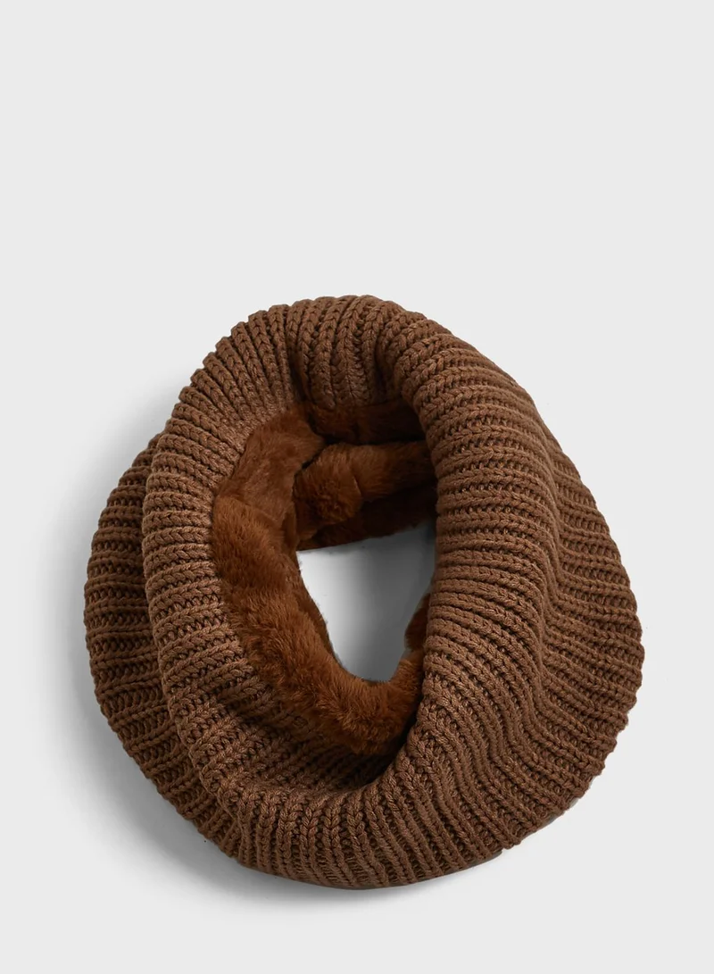 VERO MODA Faux Fur Tube Scarf Tobacco