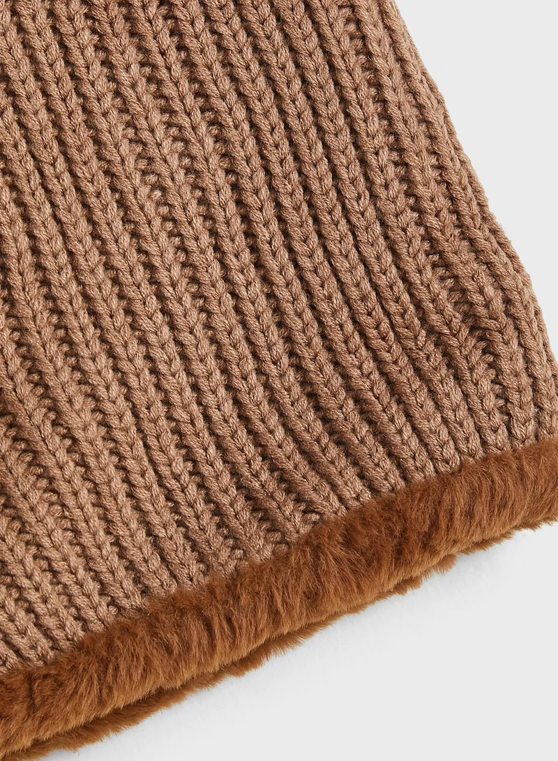 VERO MODA Faux Fur Tube Scarf Tobacco