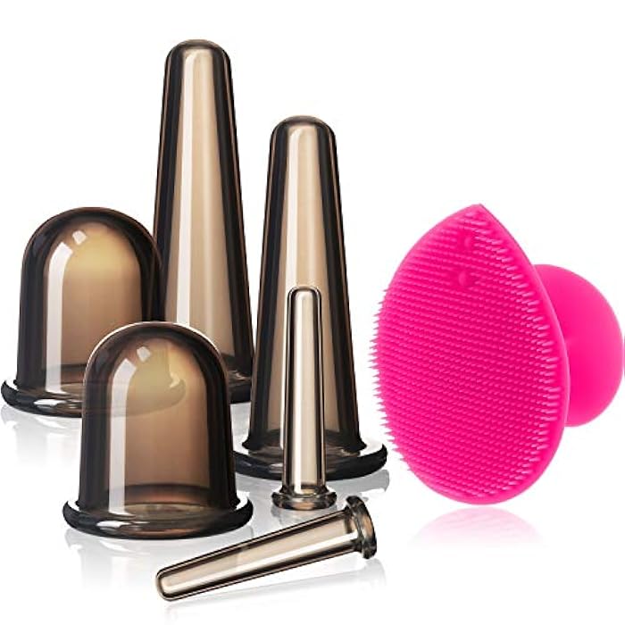 BBTO Silicone Facial Cupping Set, Vacuum Massage Cup Kit for Body, Face, Neck, Back, and Eye, 6 Cups and Exfoliating Brush(Black) - Image 1