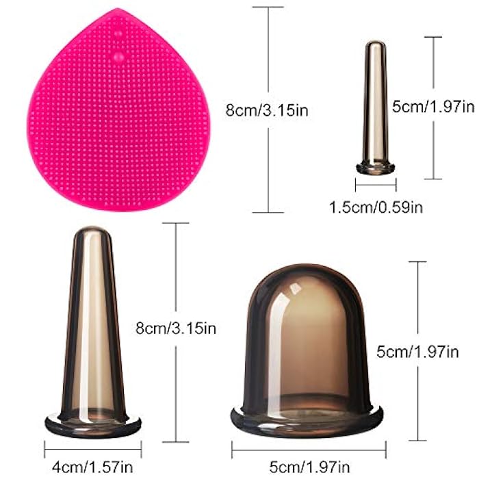 BBTO Silicone Facial Cupping Set, Vacuum Massage Cup Kit for Body, Face, Neck, Back, and Eye, 6 Cups and Exfoliating Brush(Black) - Image 2