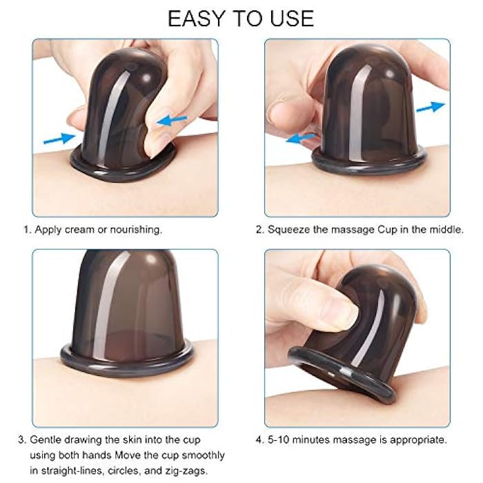 BBTO Silicone Facial Cupping Set, Vacuum Massage Cup Kit for Body, Face, Neck, Back, and Eye, 6 Cups and Exfoliating Brush(Black) - Image 3