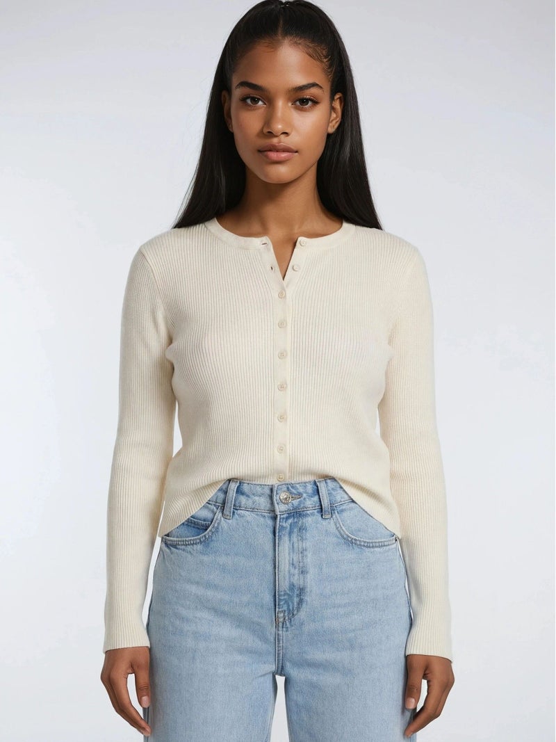 Mixray Buttoned Slim Fit Ribbed Knit Cardigan - Image 5