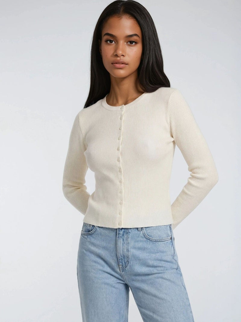 Mixray Buttoned Slim Fit Ribbed Knit Cardigan - Image 4