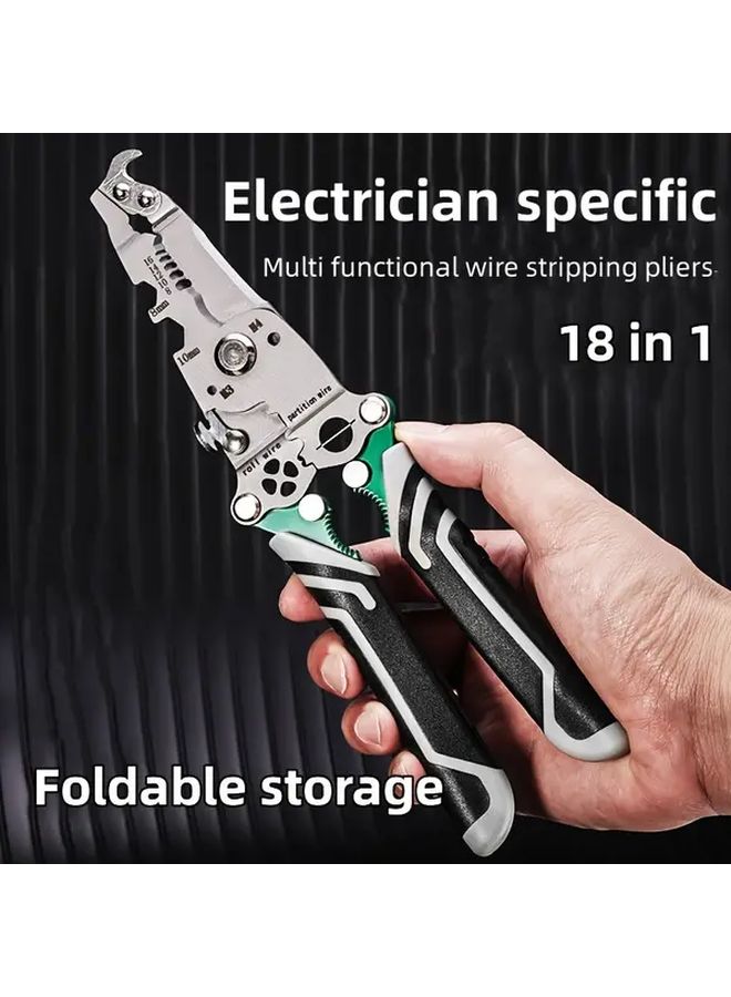 Multi Function 18 In 1 Foldable Wire Stripper Pliers Professional Manual Cable Cutter Tool - Image 1