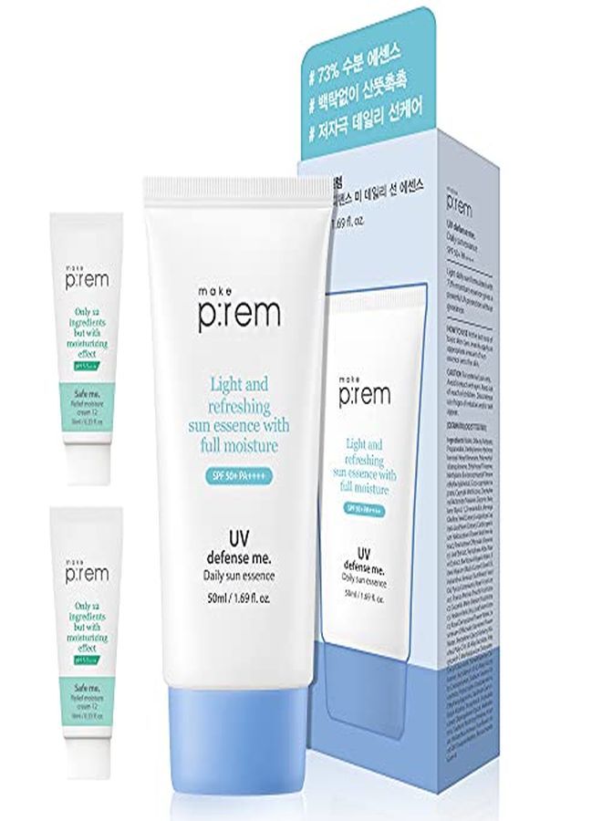MAKEP:REM Uv Defense Me Daily Sun Essence Sunscreen Spf 50+ Pa++++ Reefsafe Ocean Friendly Moisture Up Sunscreen For Body Face Uv Protection For Sensitive Skin 169 Fl Oz Blue Ray Sun Gel Renewed - Image 1
