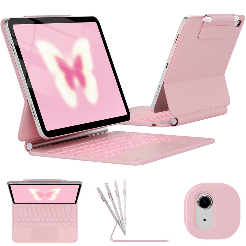 typecase لوحة مفاتيح Edge Magic Style لجهاز iPad 11 (A16-2025) و iPad الجيل العاشر مع إضاءة خلفية بـ 11 لون ولوحة لمس دقيقة، حافظة بزاوية مغناطيسية عائمة (وردي'25)【غير متوافقة مع Air 11/Pro 11】 - Image 1
