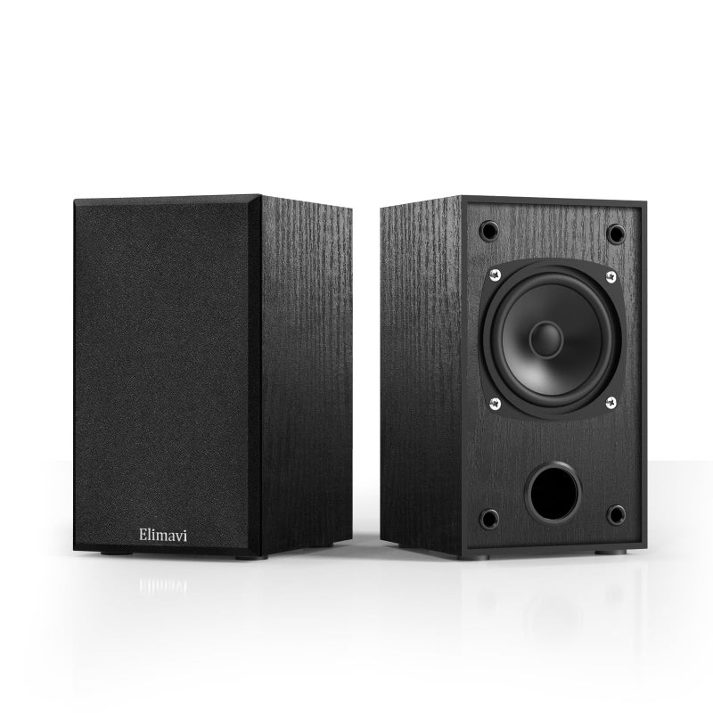 Elimavi Passive Bookshelf Speakers for Home Theater Surround Sound, Satellite Stereo Speakers with Classic Wood Grain for Record Player/Computer/TV, Wall Mountable, Cable Included, Black - Image 1