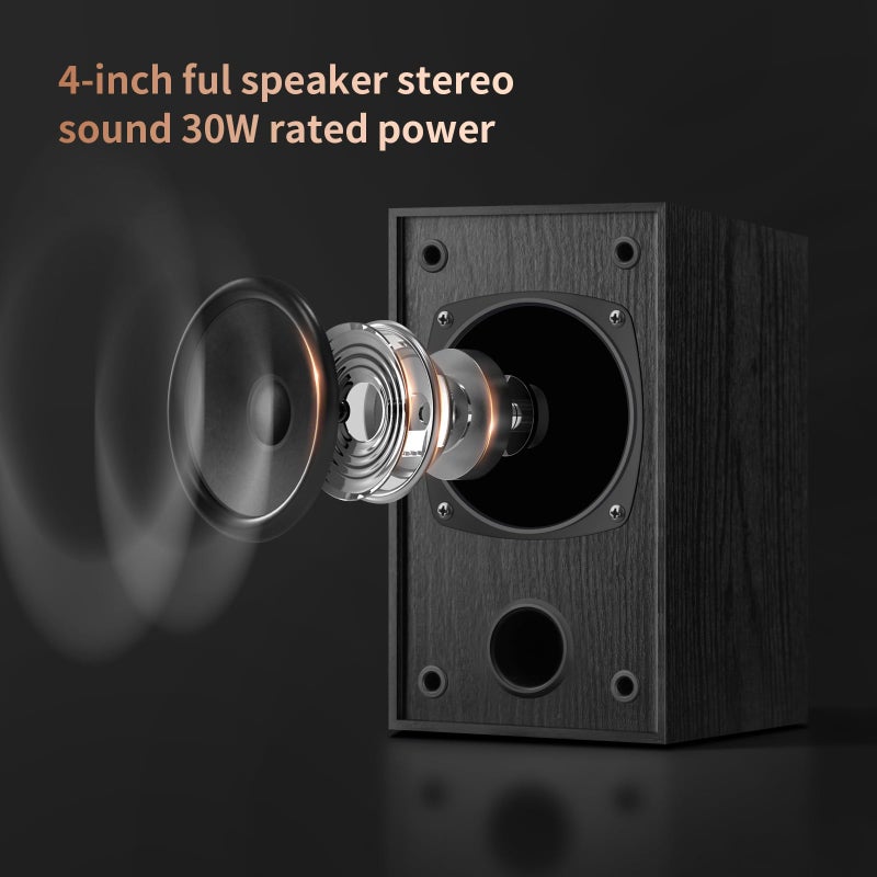 Elimavi Passive Bookshelf Speakers for Home Theater Surround Sound, Satellite Stereo Speakers with Classic Wood Grain for Record Player/Computer/TV, Wall Mountable, Cable Included, Black - Image 3