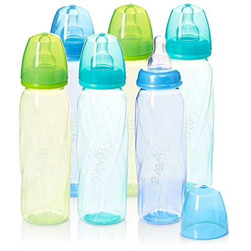 Evenflo Feeding Premium Proflo Vented Plus Polypropylene Baby, Newborn and Infant Bottles - Helps Reduce Colic - Teal/Green/Blue, 8 Oz, 6 Bottles - Image 1