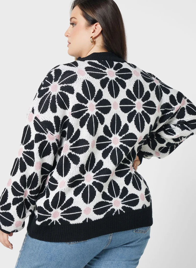 Ella Plus Floral Printed Crew Neck Sweater