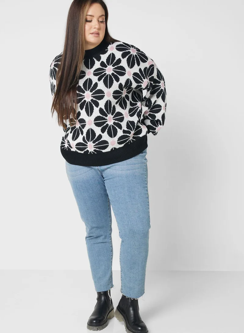 Ella Plus Floral Printed Crew Neck Sweater