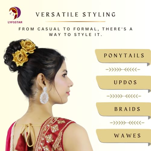 LYF5STAR Handmade Artificial Golden Rose Flower Tiktok Hairpin | Bridal Hair Accessories | Artificial Golden Rose Hair pin | Stylish and Elegant Hair Accessories for Women & Girls | Pack of 2 - Image 4