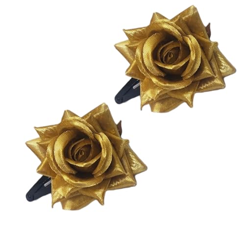 LYF5STAR Handmade Artificial Golden Rose Flower Tiktok Hairpin | Bridal Hair Accessories | Artificial Golden Rose Hair pin | Stylish and Elegant Hair Accessories for Women & Girls | Pack of 2 - Image 1