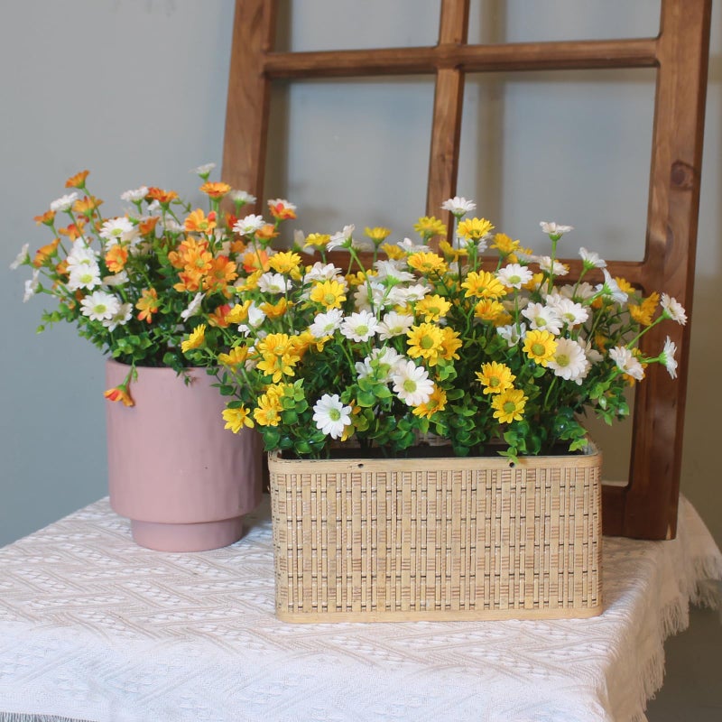 alyptus Fake Mums Outdoor Flowers 8 Bundles Plants for Outside Yellow Artificial Flower UV Resistant for Wedding Home Garden Window Box Decor (Yellow) - Image 5