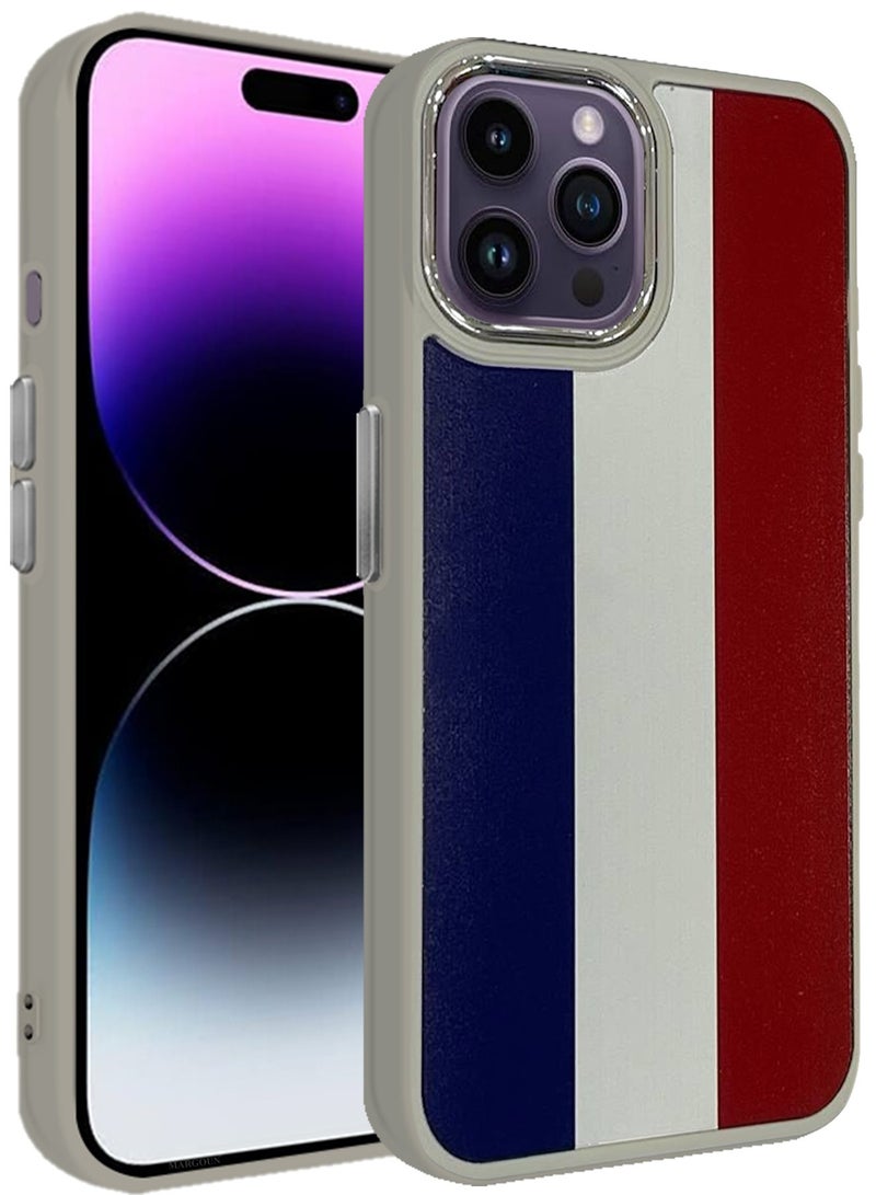 CATANES (for iPhone 14 Pro) Case, Hard PC Case,  Shockproof Protective Case Cover / France Flag - Side Natural Titanium - Image 3