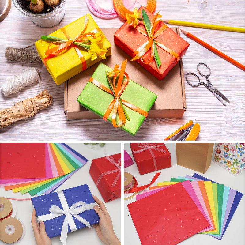 Bobobag 80 Sheets 20"x 20" Large Glittery Tissue Paper,10 Bold Colored Tissue Paper for Gift Bags,Assorted Gift Wrapping Tissue for Birthdays and All Occasions Packaging & Crafts - Image 4