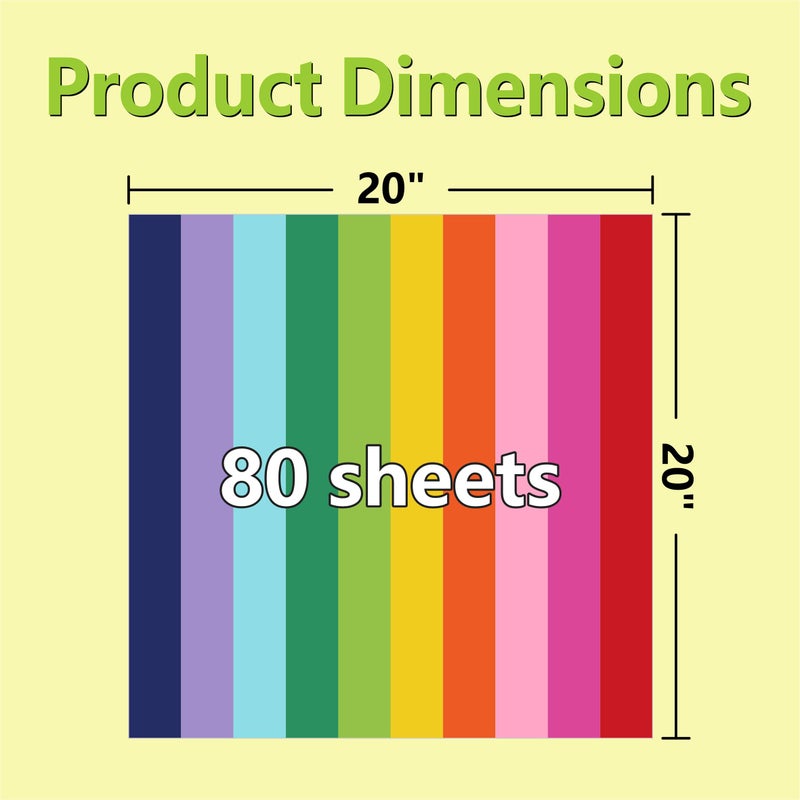 Bobobag 80 Sheets 20"x 20" Large Glittery Tissue Paper,10 Bold Colored Tissue Paper for Gift Bags,Assorted Gift Wrapping Tissue for Birthdays and All Occasions Packaging & Crafts - Image 2