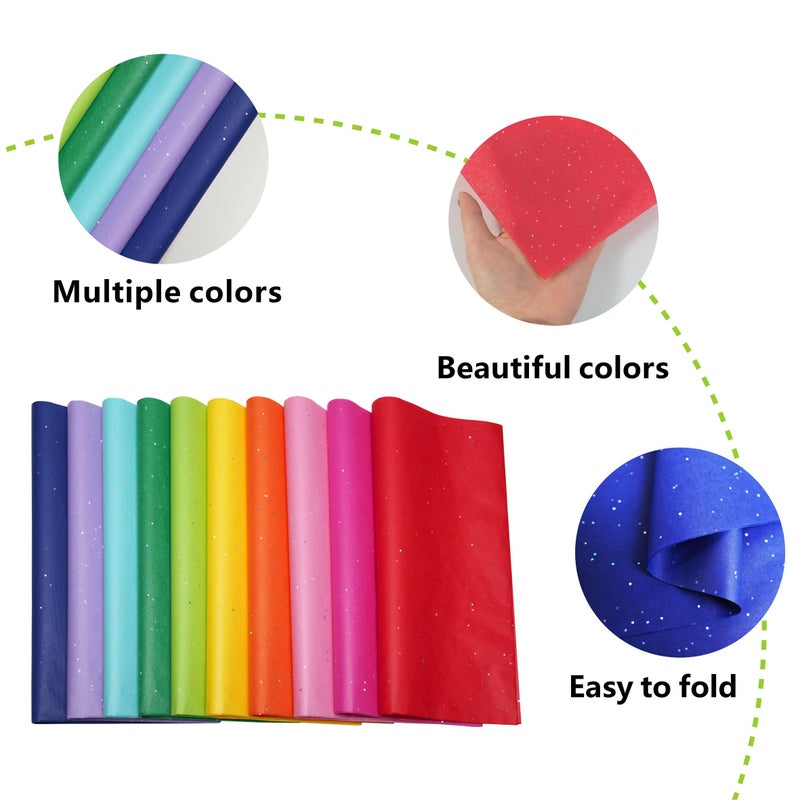Bobobag 80 Sheets 20"x 20" Large Glittery Tissue Paper,10 Bold Colored Tissue Paper for Gift Bags,Assorted Gift Wrapping Tissue for Birthdays and All Occasions Packaging & Crafts - Image 5