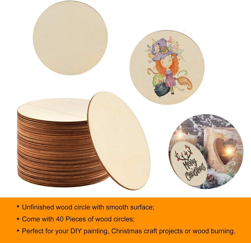 Coopay 40 Pieces 6 Inch Unfinished Wooden Circles, Wooden Cutouts Natural Round Wood Slices for DIY Wood Craft, Door Hanger, Painting, Wedding, Coasters, Home Decoration - Image 3