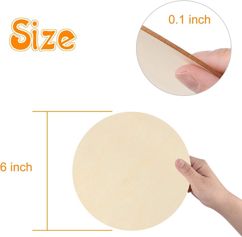 Coopay 40 Pieces 6 Inch Unfinished Wooden Circles, Wooden Cutouts Natural Round Wood Slices for DIY Wood Craft, Door Hanger, Painting, Wedding, Coasters, Home Decoration - Image 2