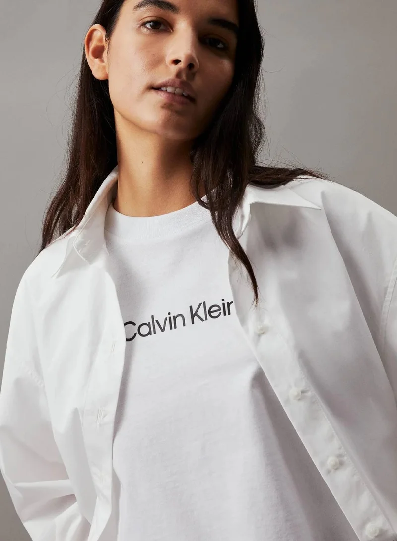Calvin Klein Bright White Cotton Logo T-shirt for Women | Best Price UAE