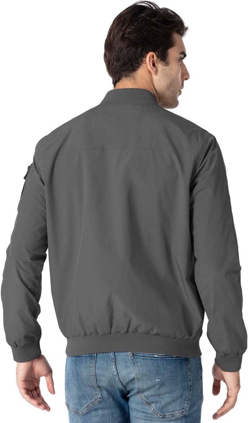 Rdruko Men's Lightweight Windbreaker Bomber Jacket - Grey - Image 2