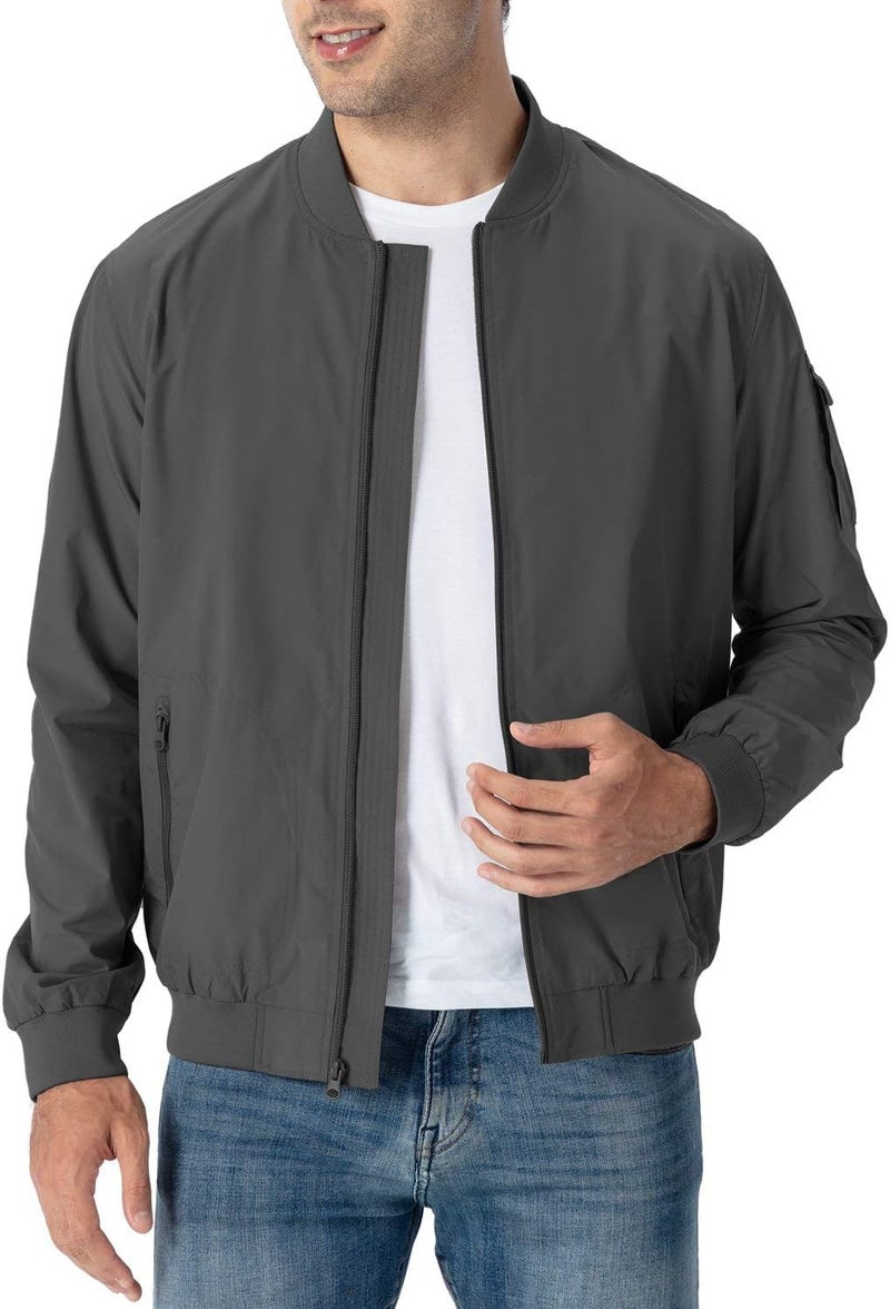 Rdruko Men's Lightweight Windbreaker Bomber Jacket - Grey - Image 3