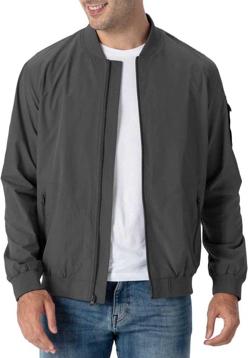 Rdruko Men's Lightweight Windbreaker Bomber Jacket - Grey - Image 1