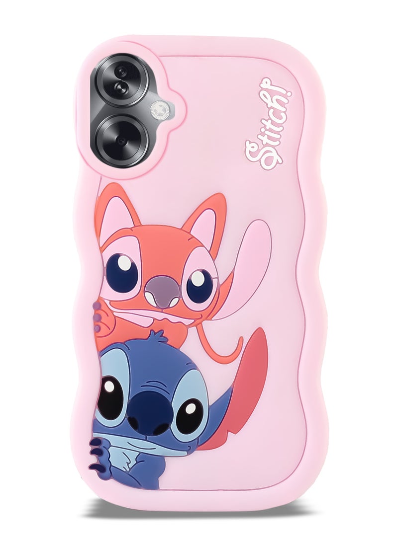 Lilo and Stitch Cartoon 3D Wavy Soft Silicone Phone Case for Oppo A79 5G (Light Pink) - Image 1