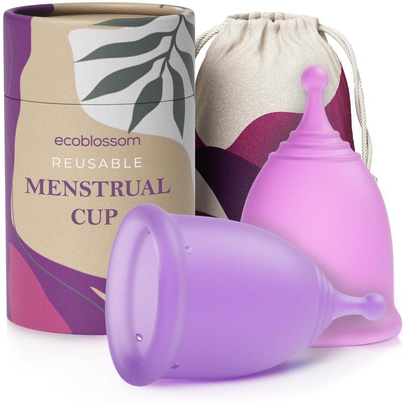 EcoBlossom Reusable Menstrual Cup Set - The Most Reliable Medical Grade Silicone Period Cups - Comfortably use for 12 Hours (2 Small Cups) - Image 1