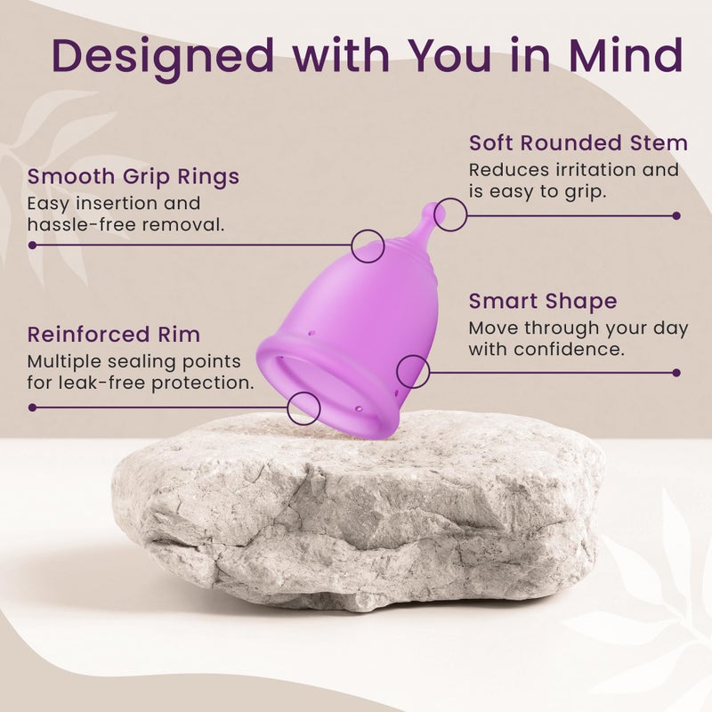 EcoBlossom Reusable Menstrual Cup Set - The Most Reliable Medical Grade Silicone Period Cups - Comfortably use for 12 Hours (2 Small Cups) - Image 4