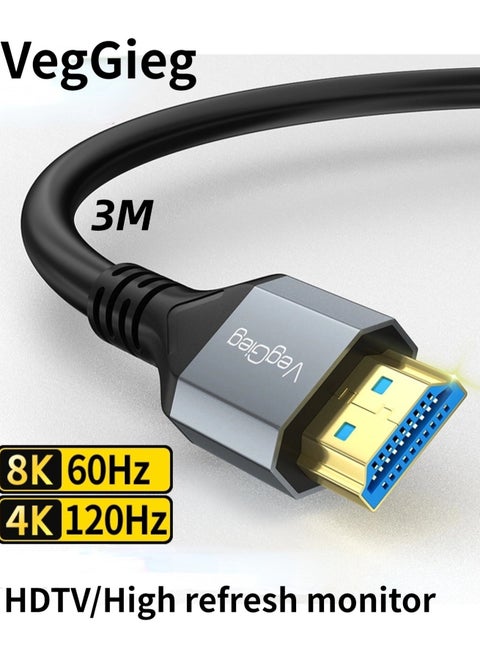 8K HDMI CableCompatible 2.1 4K@120Hz 8K@60Hz 48Gbps High Speed for Video Cable PC Laptop Projector TV Computer Set-top Box  PS5 Connection Cable 3M
