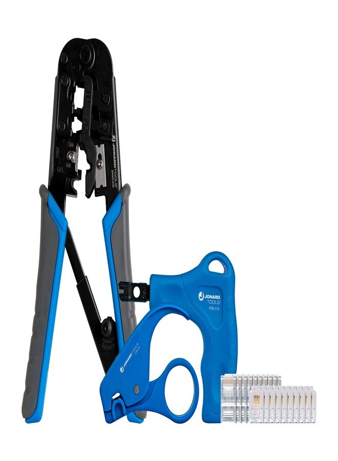 Jonard Tools TK-RJ45 Network Tool Kit for CAT5, CAT5E, and CAT6 - Includes 6-in-1 Crimper RJ11 / RJ12 / RJ45, Punch Down Tool, Cable Stripper, and RJ45 & RJ12 Connectors - Image 1