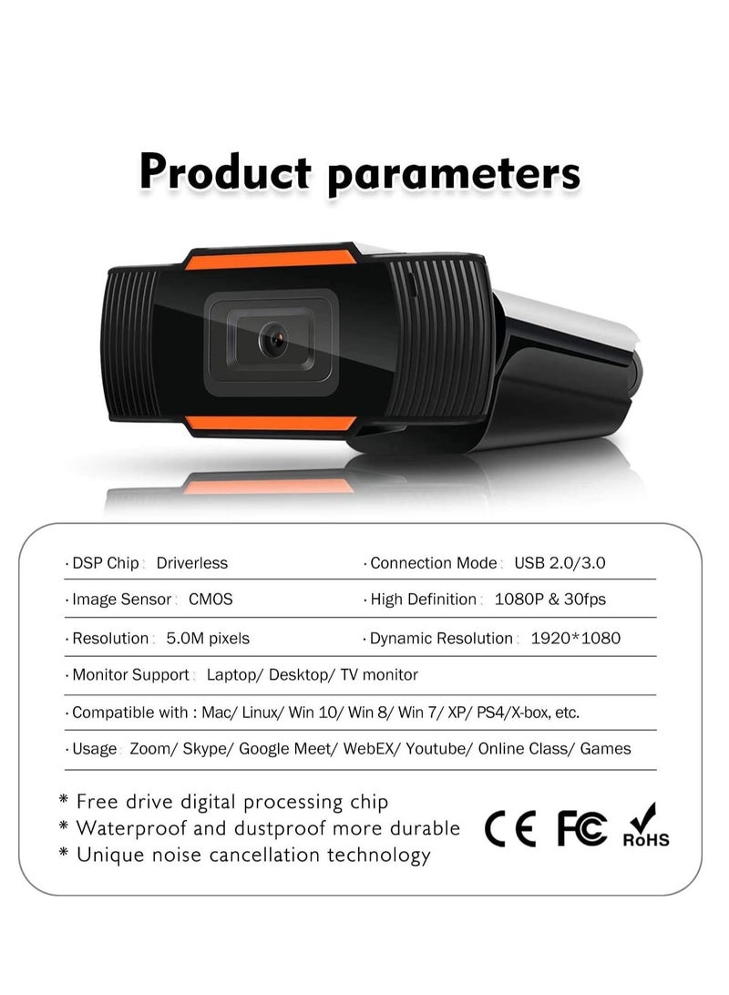 كاميرا ويب HD 1080P مع ميكروفون USB 2-3 كمبيوتر للبث المباشر زاوية واسعة 110 درجة 30 اطار في الثانية للابتوب والكمبيوتر المكتبي والمؤتمرات ومحادثات الفيديو أسود - Image 5