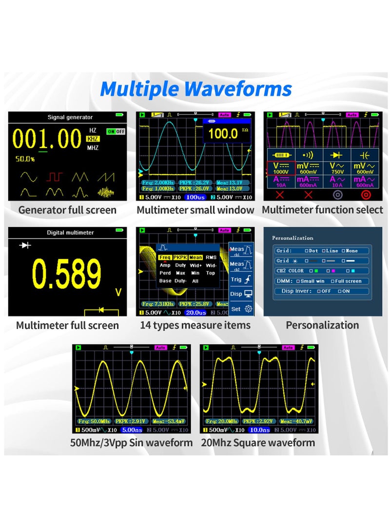 KASTWAVE LCD Handheld Digital Oscilloscope Kit - 2 Channel 3.2"TFT Multimeter Oscilloscope Signal Generator Mini Automotive Oscilloscope Bandwidth 120Mhz Digital Oscilloscopes Portable 250MSa/s Sampling Rate - Image 4