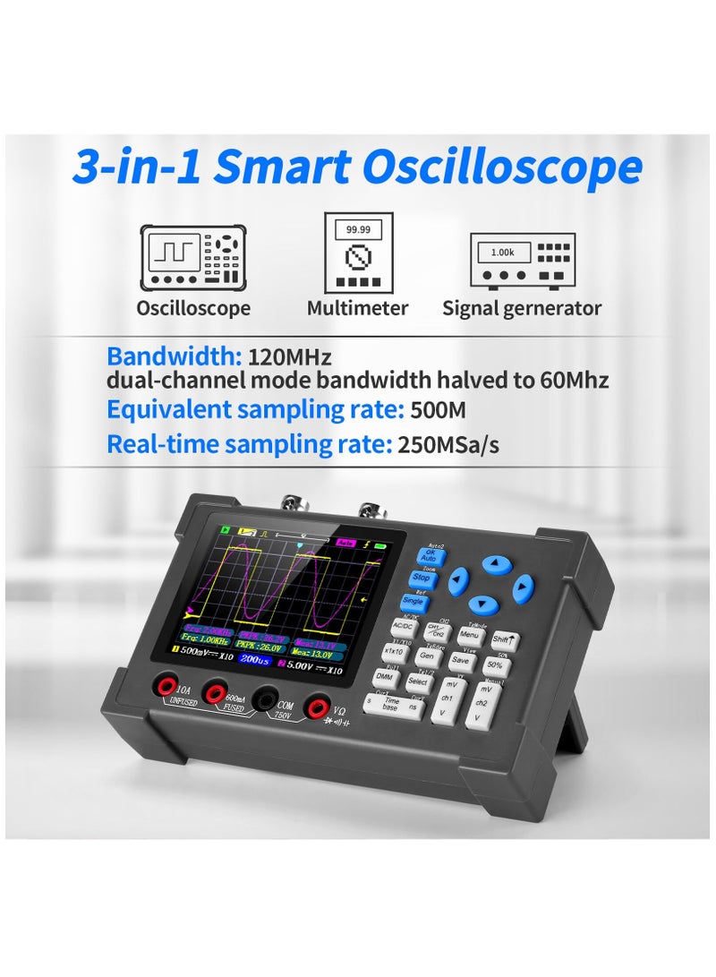 KASTWAVE LCD Handheld Digital Oscilloscope Kit - 2 Channel 3.2"TFT Multimeter Oscilloscope Signal Generator Mini Automotive Oscilloscope Bandwidth 120Mhz Digital Oscilloscopes Portable 250MSa/s Sampling Rate - Image 2