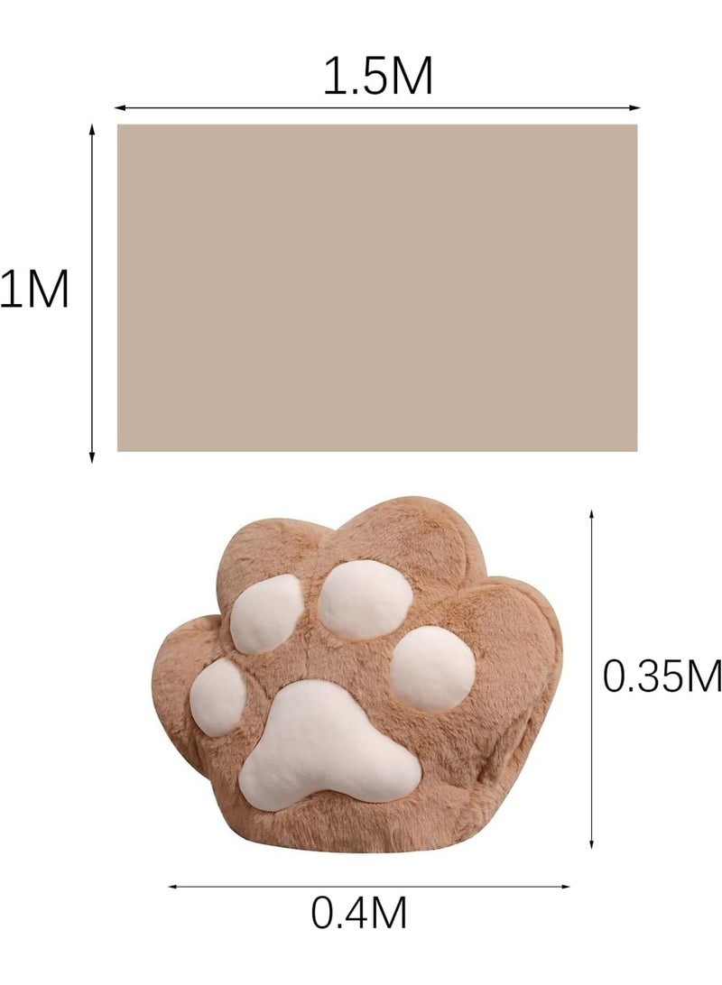 CityRiya-Long Travel Blanket and Pillow, 3 in 1 Cat Paw Blanket Pillow for Car, Plush Blanket + Cat Paw Throw Pillow + Hand Muff, Foldable Zipper Airplane Blankets Set, Soft Sofa Cushion Pillows (White) - Image 2