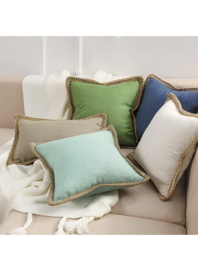 Phantoscope Pack of 2 Farmhouse Decorative Throw Pillow Covers Burlap Linen Pillow Covers Trimmed Tailored Edges Green 20 x 20 inches 50 x 50 cm - Image 2