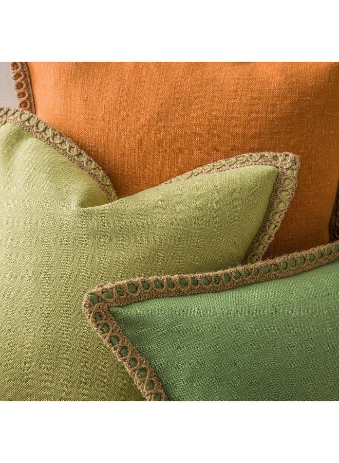 Phantoscope Pack of 2 Farmhouse Decorative Throw Pillow Covers Burlap Linen Pillow Covers Trimmed Tailored Edges Green 20 x 20 inches 50 x 50 cm - Image 4