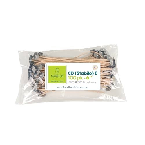 Direct Candle Supply Candle Wicks for Candle Making | 6 inch Stabilo CD 8 Wicks | 100pcs of Cotton Wicks for Candles and Candle Making Supplies, White - Image 1